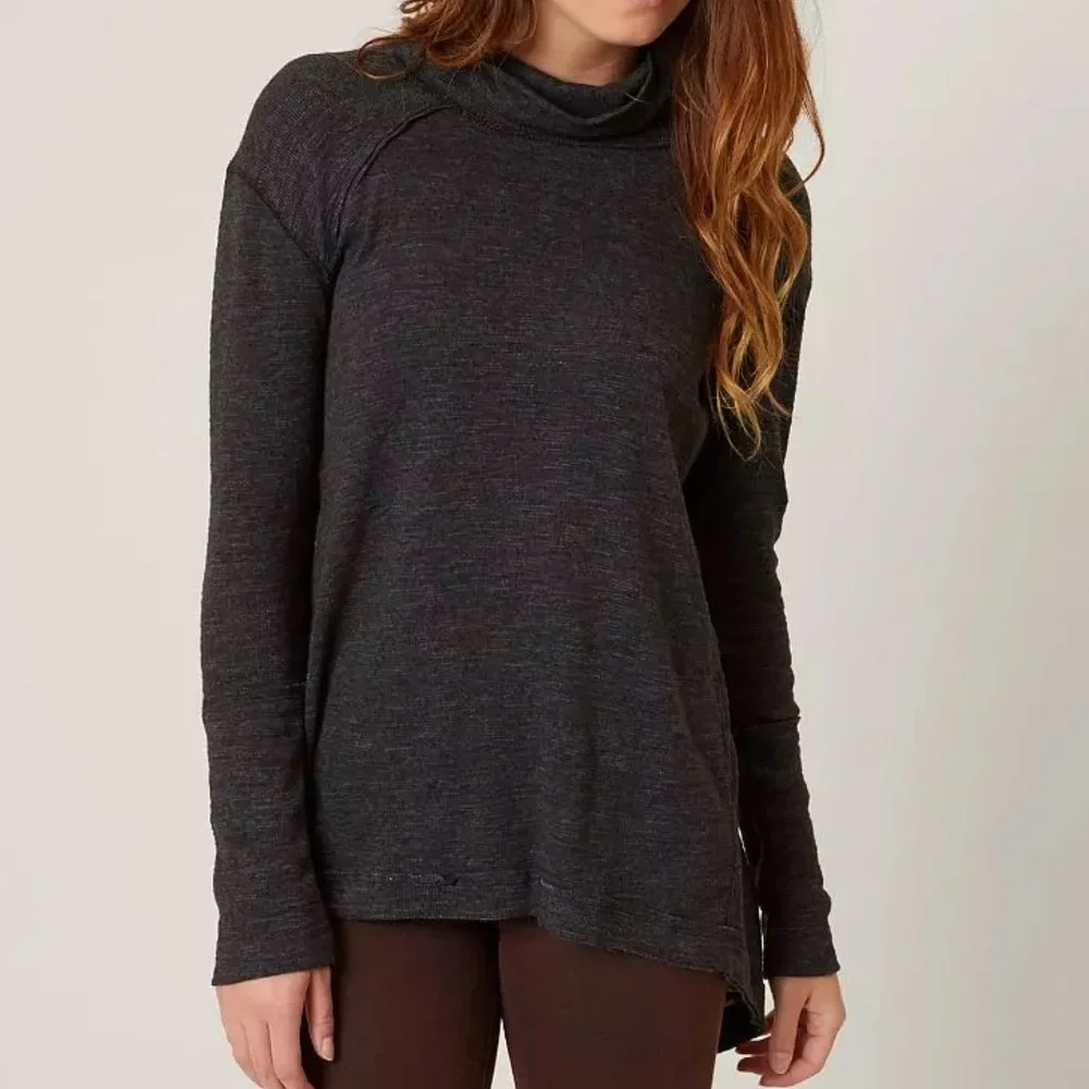 Free People We The Free Charcoal Mock Neck Split Back Tunic SIZE LARGE